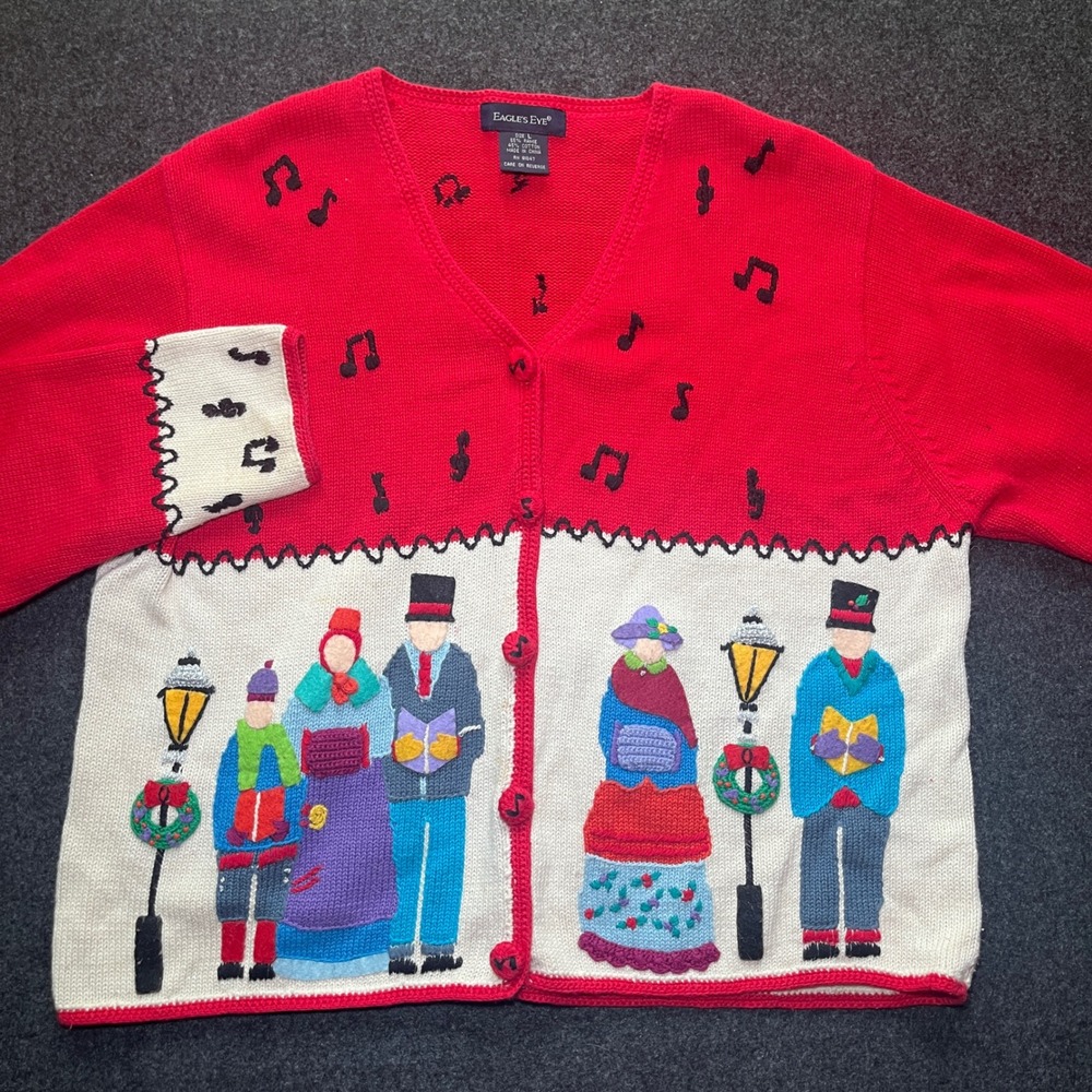 Eagle's Eye Cardigan Sweater Women Large Red Good Christmas Carolers Vintage